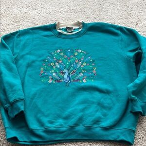 VTG King Universal Teal Sweatshirt with Peacock Embroidery size 2X